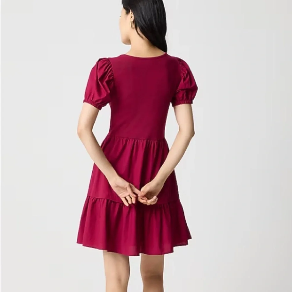 J crew bright burgundy Puff-sleeve knit mixy mini dress